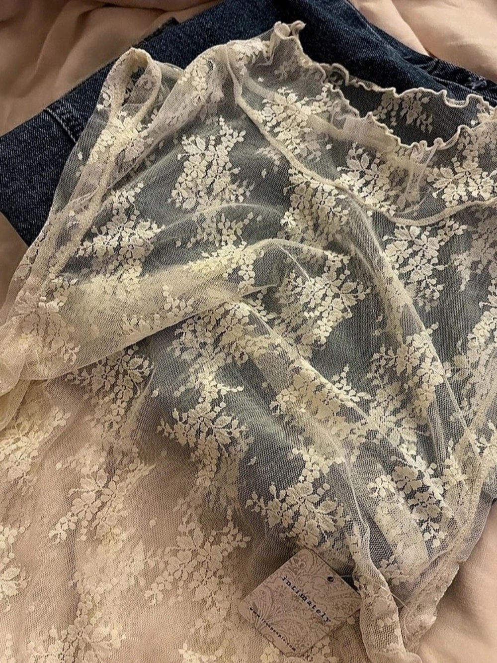 Free People Intimately Lady Lux Layering Top, Lace, Cream/Ivory, Sz. Medium, NWT